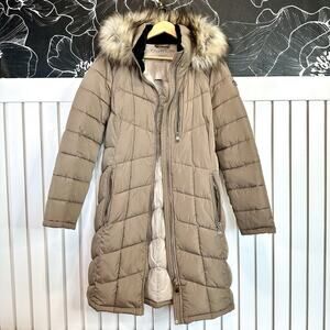 Calvin Klein Women M Fawn Long Puffer Coat Faux Fur Hood REPEL 0°F Winter Parka